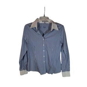 Foxcroft White & Blue Striped Women's Size 6 Wrinkle Free Fitted Shirt